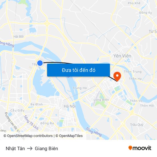 Nhật Tân to Giang Biên map
