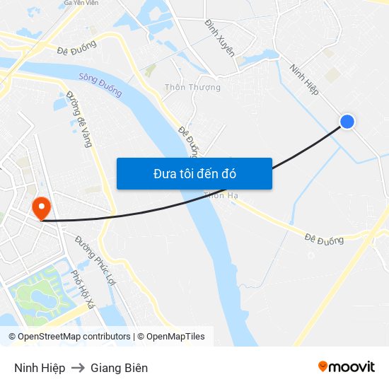 Ninh Hiệp to Giang Biên map