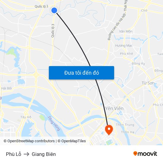 Phù Lỗ to Giang Biên map