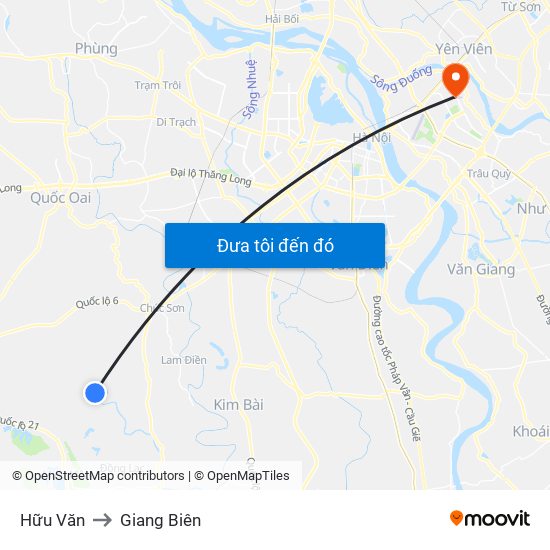 Hữu Văn to Giang Biên map