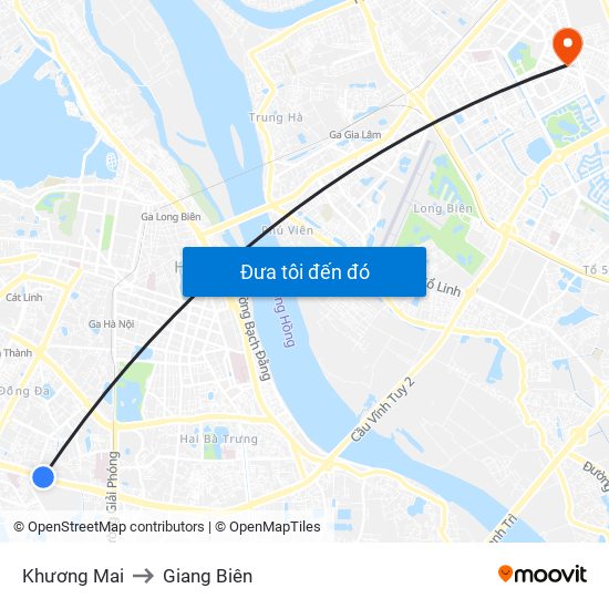 Khương Mai to Giang Biên map