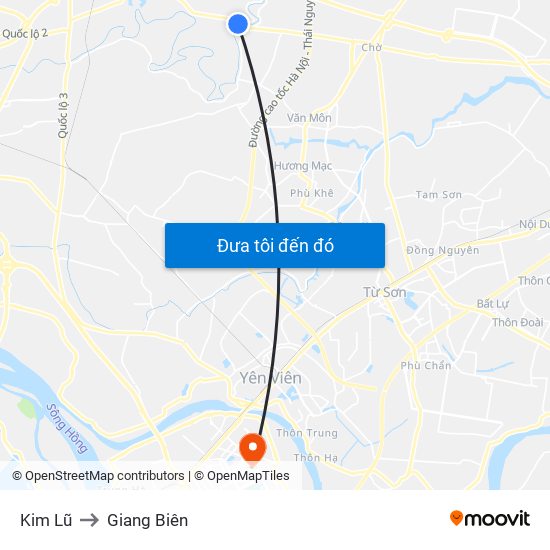 Kim Lũ to Giang Biên map