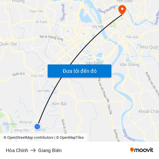 Hòa Chính to Giang Biên map