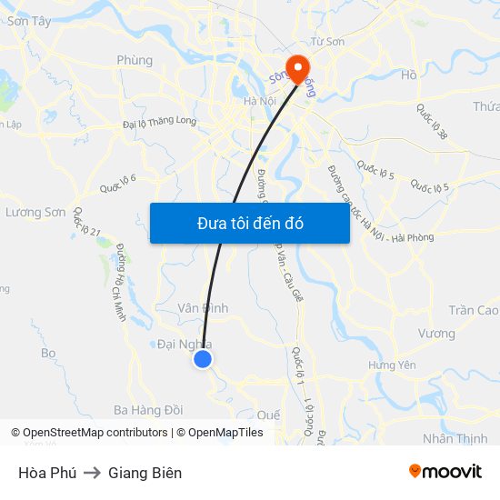 Hòa Phú to Giang Biên map