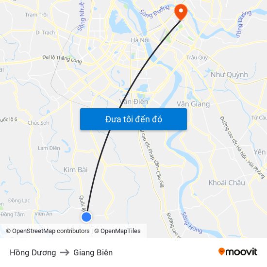 Hồng Dương to Giang Biên map