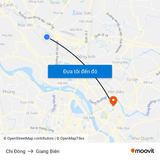 Chi Đông to Giang Biên map