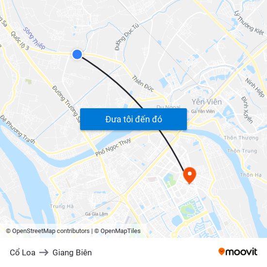 Cổ Loa to Giang Biên map