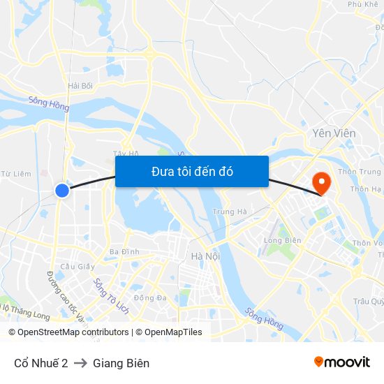 Cổ Nhuế 2 to Giang Biên map