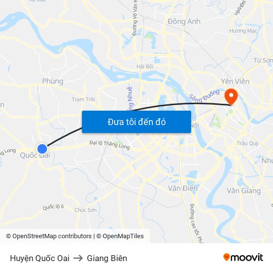 Huyện Quốc Oai to Giang Biên map