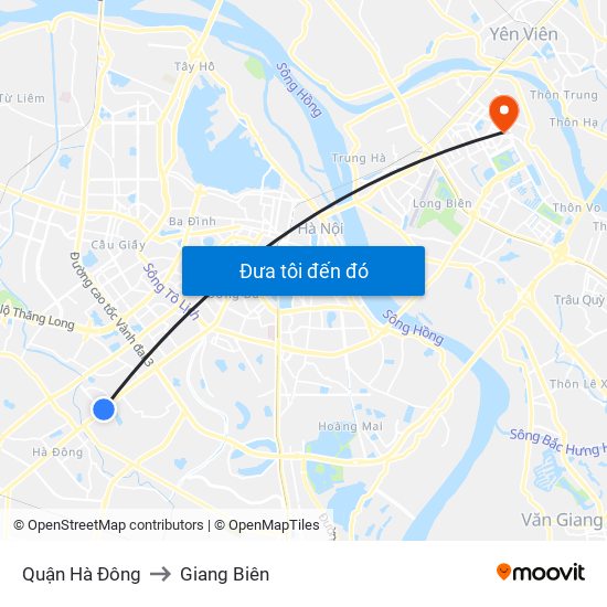 Quận Hà Đông to Giang Biên map