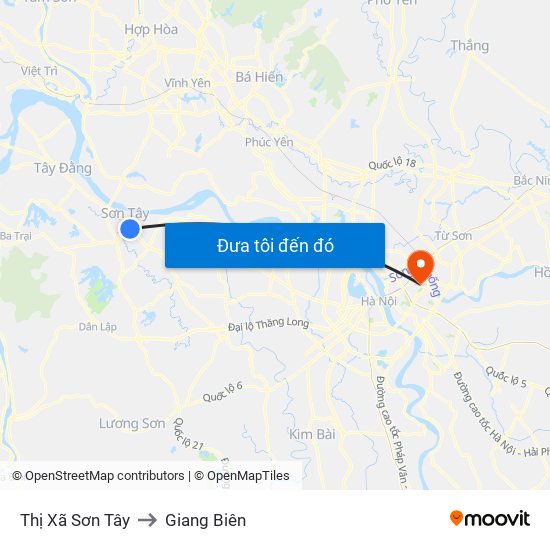 Thị Xã Sơn Tây to Giang Biên map