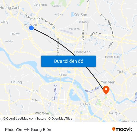 Phúc Yên to Giang Biên map