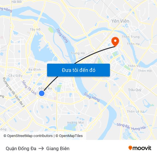 Quận Đống Đa to Giang Biên map