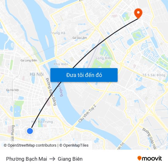 Phường Bạch Mai to Giang Biên map