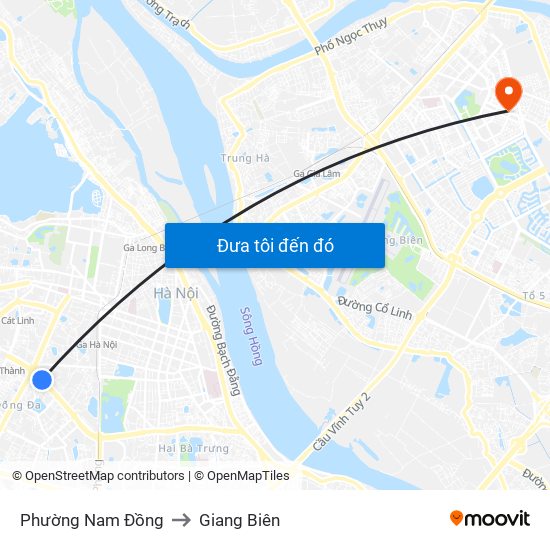 Phường Nam Đồng to Giang Biên map
