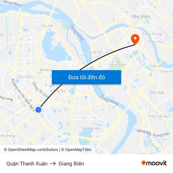 Quận Thanh Xuân to Giang Biên map