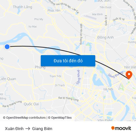 Xuân Đình to Giang Biên map