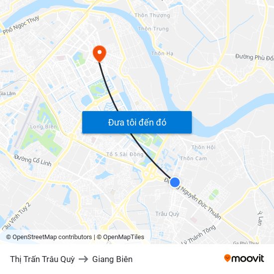 Thị Trấn Trâu Quỳ to Giang Biên map