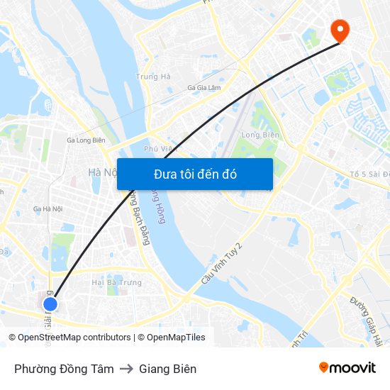Phường Đồng Tâm to Giang Biên map