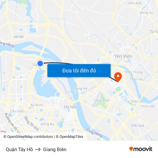 Quận Tây Hồ to Giang Biên map
