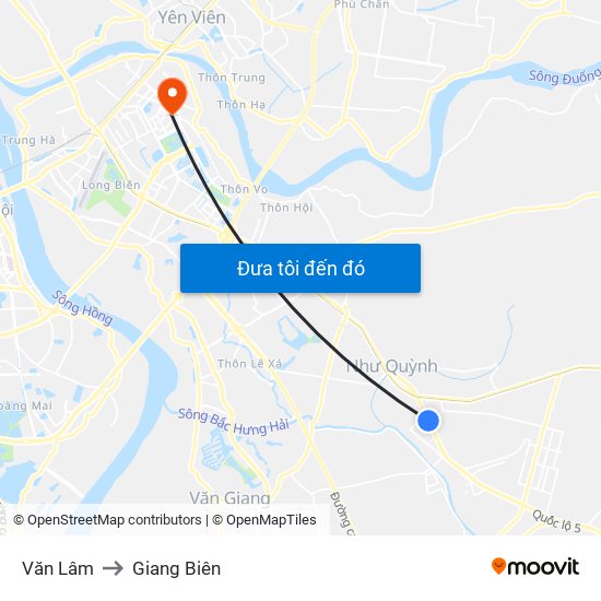 Văn Lâm to Giang Biên map