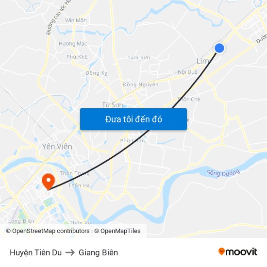 Huyện Tiên Du to Giang Biên map