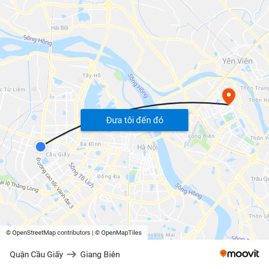 Quận Cầu Giấy to Giang Biên map