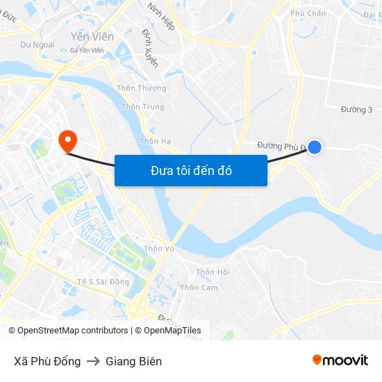Xã Phù Đổng to Giang Biên map