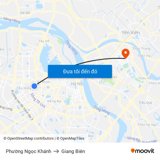 Phường Ngọc Khánh to Giang Biên map
