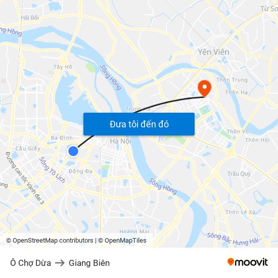 Ô Chợ Dừa to Giang Biên map