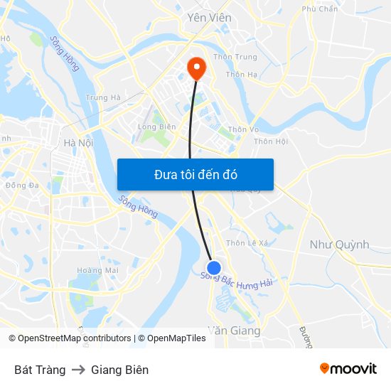 Bát Tràng to Giang Biên map