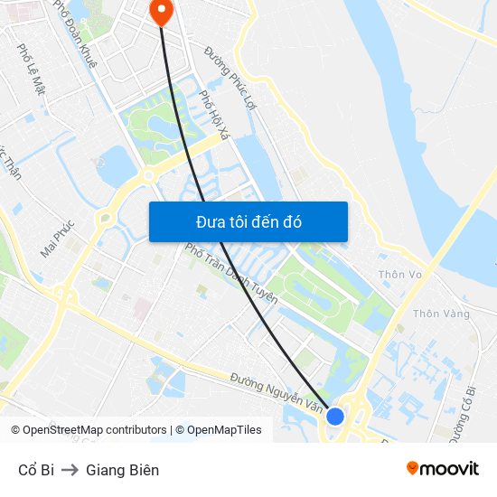 Cổ Bi to Giang Biên map