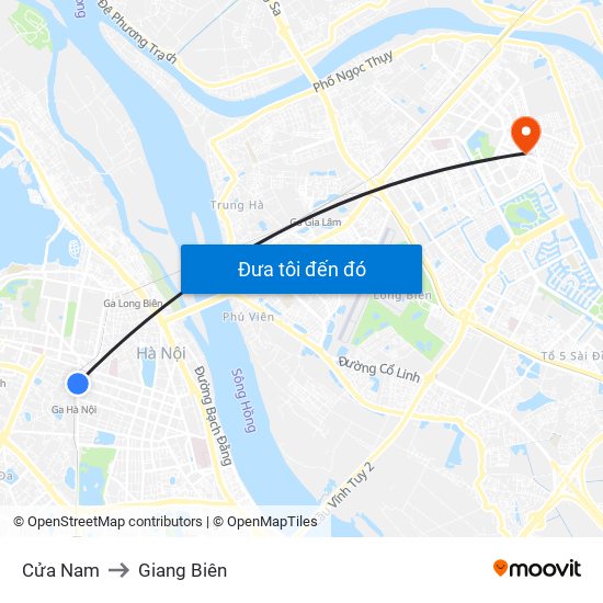 Cửa Nam to Giang Biên map