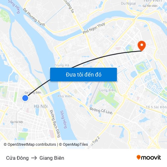 Cửa Đông to Giang Biên map