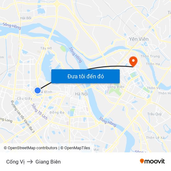 Cống Vị to Giang Biên map
