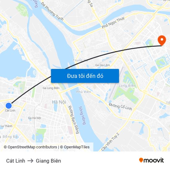 Cát Linh to Giang Biên map