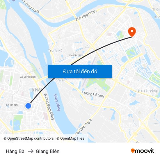 Hàng Bài to Giang Biên map