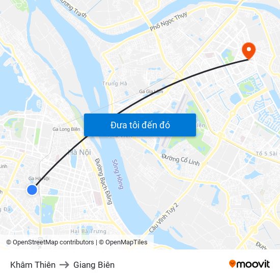 Khâm Thiên to Giang Biên map