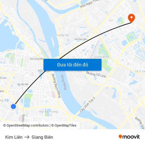 Kim Liên to Giang Biên map