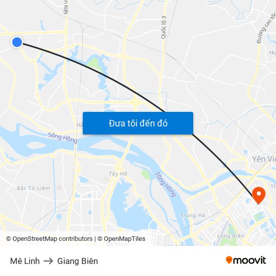 Mê Linh to Giang Biên map
