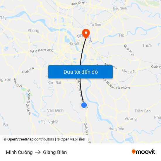 Minh Cường to Giang Biên map