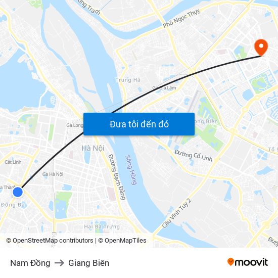 Nam Đồng to Giang Biên map