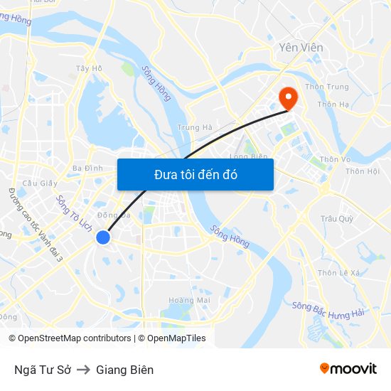 Ngã Tư Sở to Giang Biên map