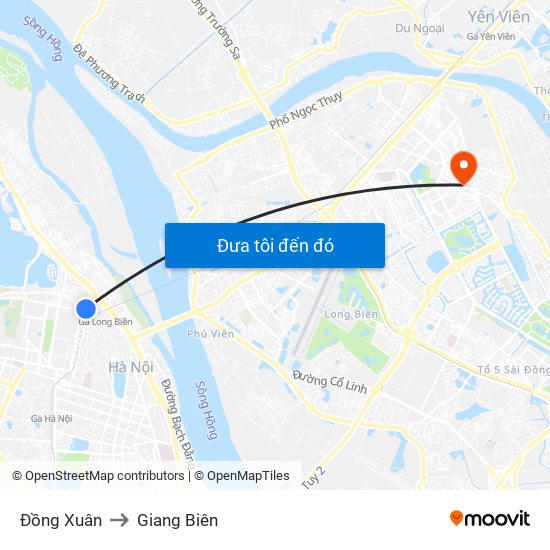 Đồng Xuân to Giang Biên map