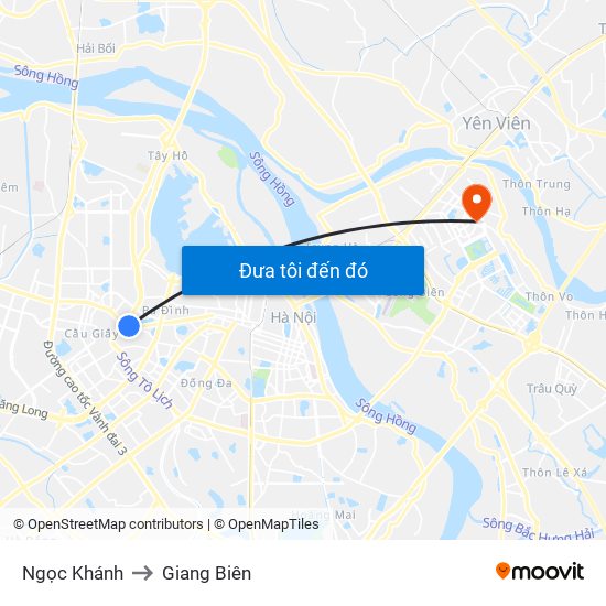 Ngọc Khánh to Giang Biên map
