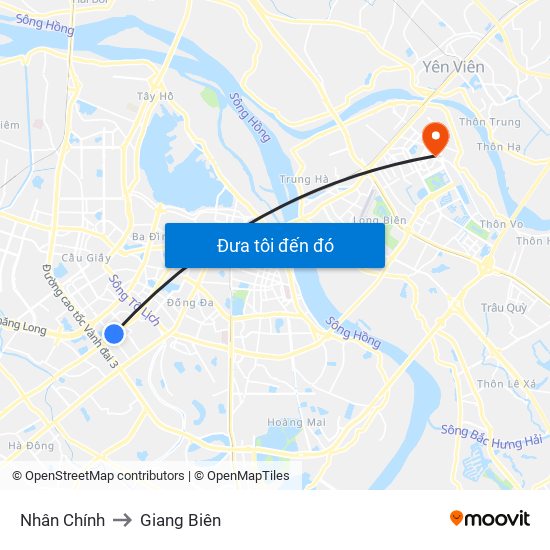 Nhân Chính to Giang Biên map