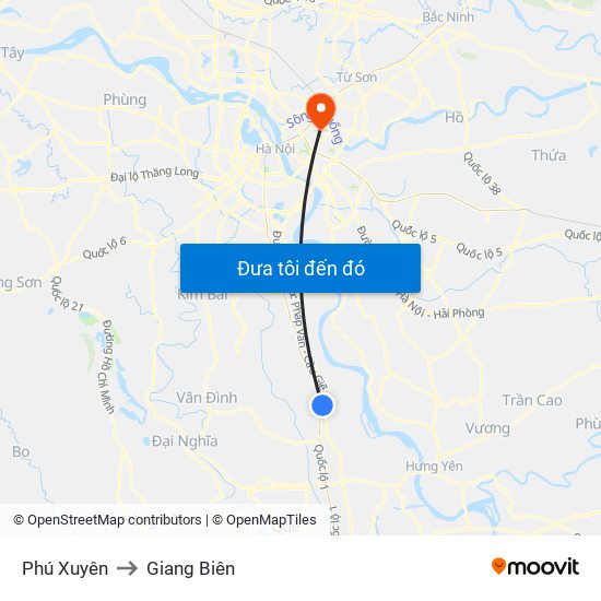 Phú Xuyên to Giang Biên map
