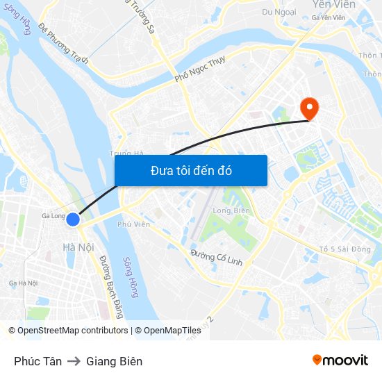 Phúc Tân to Giang Biên map