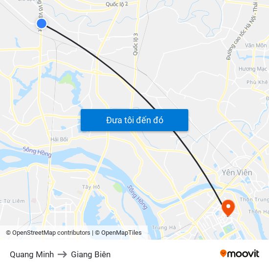 Quang Minh to Giang Biên map