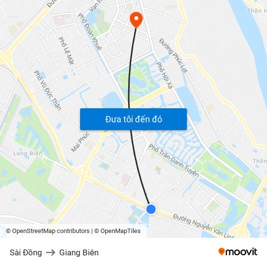 Sài Đồng to Giang Biên map